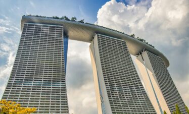 Stunning view of Marina Bay Sands against a cloudy sky in Singapore.